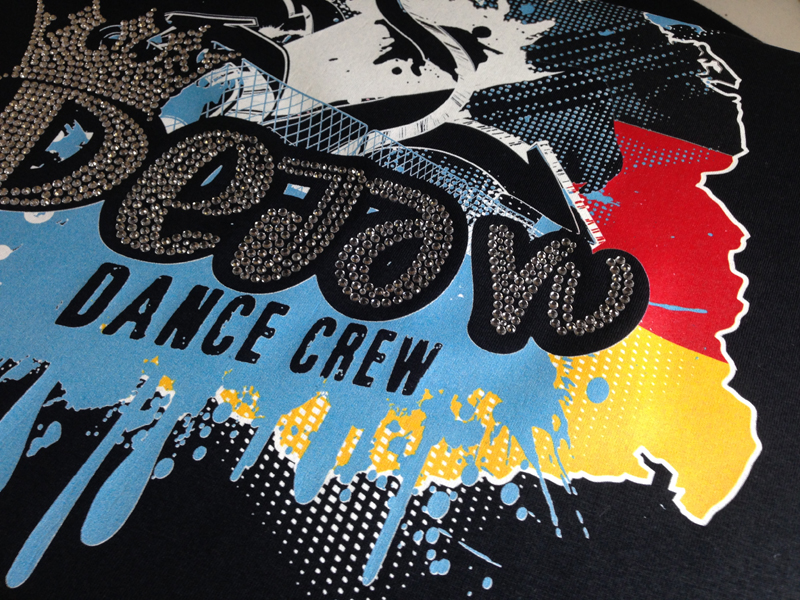 Close Up of DTG Rhinestone T-shirt design