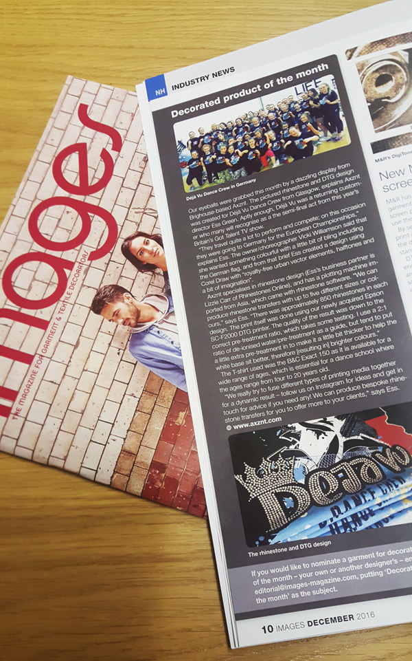 A photo of a magazine with dance school clothing article