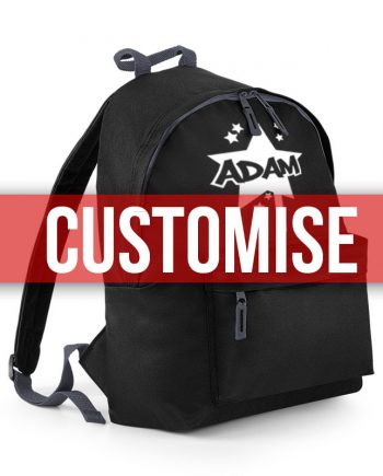 Black backpack with customise banner over the top